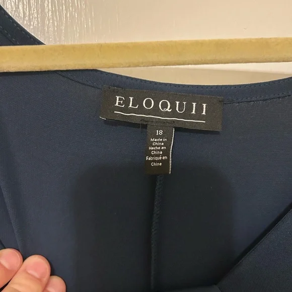 Eloquii Elegant Long Sleeve Wrap Waist Dress in Navy - Picture 8 of 9